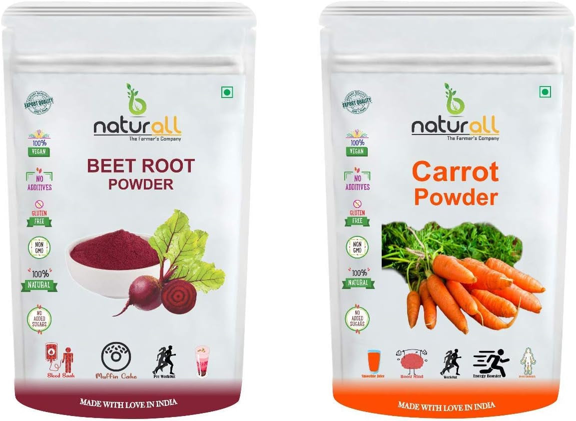 Veena Beet Root Powder and Carrot Powder - 100 GM Each Super Saver Combo Pack by B Naturall