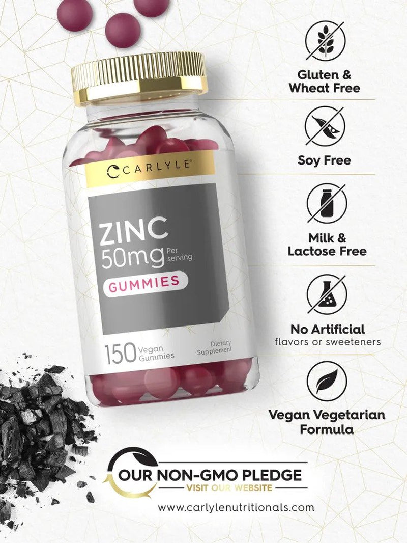 Zinc 50Mg | 150 Vegan Gummies | Zinc Citrate | by Carlyle