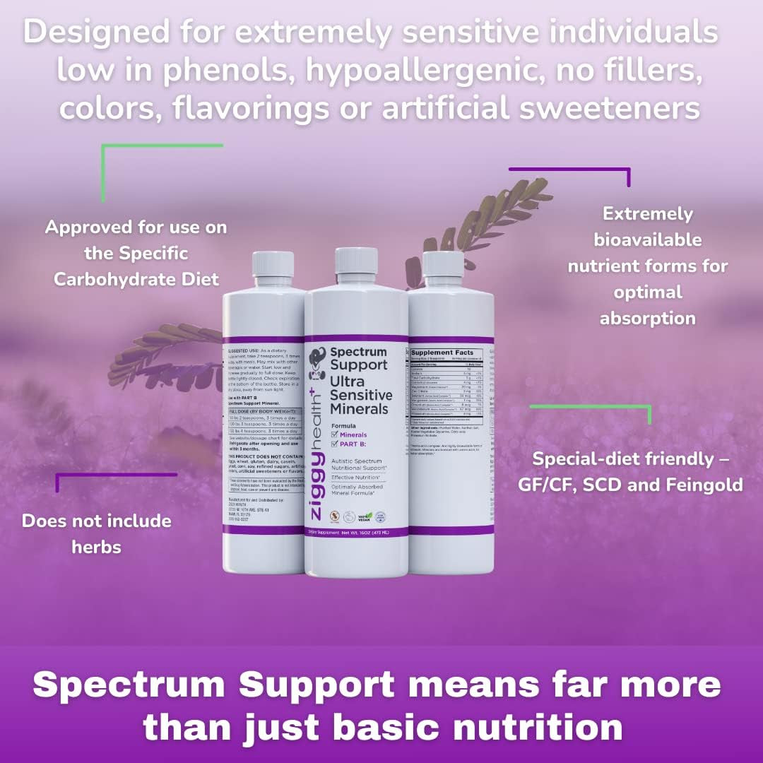 ZIGGYHEALTH Spectrum Support Ultra Sensitive Minerals - Liquid Formula for Kids Adults & Seniors, Brain Focus Supplement, Digestive & Metabolic Support, Herb Free, Detox Gut Health, Vegan (16 Oz)