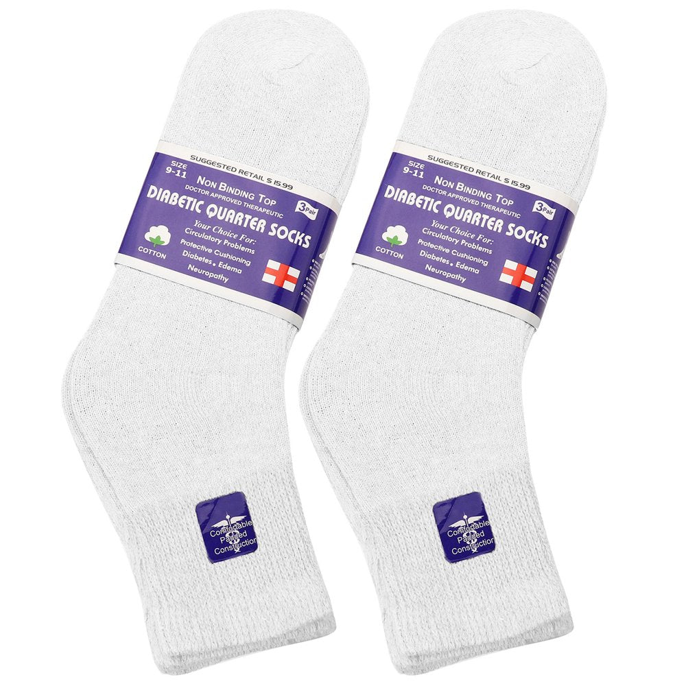 6-Pack Diabetic Socks Physicians Approved Socks for Men Women Legs Blood Circulatory Problems, Diabetes, Edema, Neuropathy, Quarter Size 9-11 White