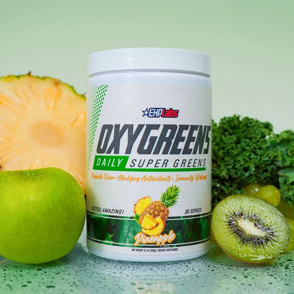 Ehplabs Oxygreens Super Greens Powder - Spirulina & Chlorella Superfood, Green Juice Powder & Greens Supplements with Prebiotic Fibre, Antioxidants & Immunity Support, 30 Serves (Pineapple)