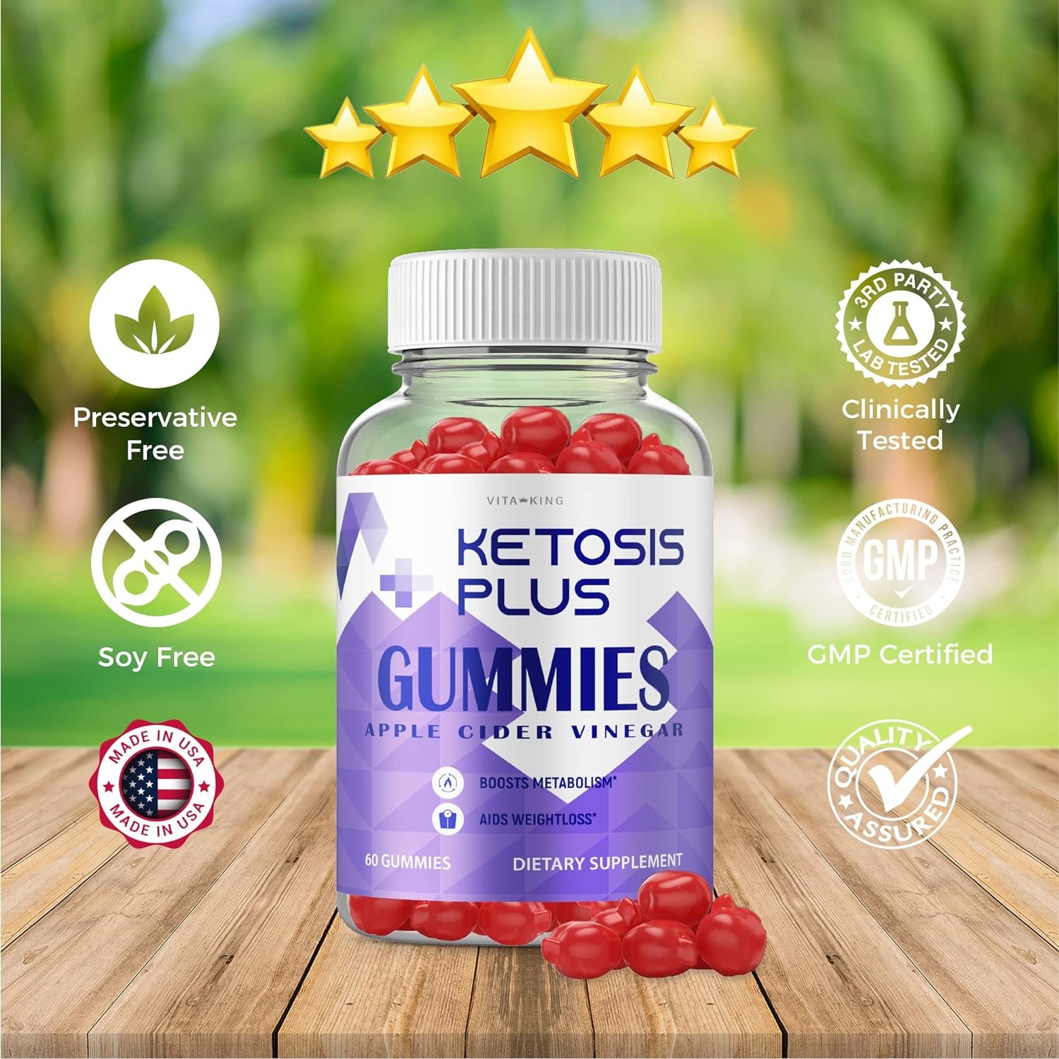 Vitaking (3 Pack) Ketosis plus Gummies Ketosis plus Gomitas Ketosis plus ACV Gummies Ketosis plus Gummy S (180 Gummeis)