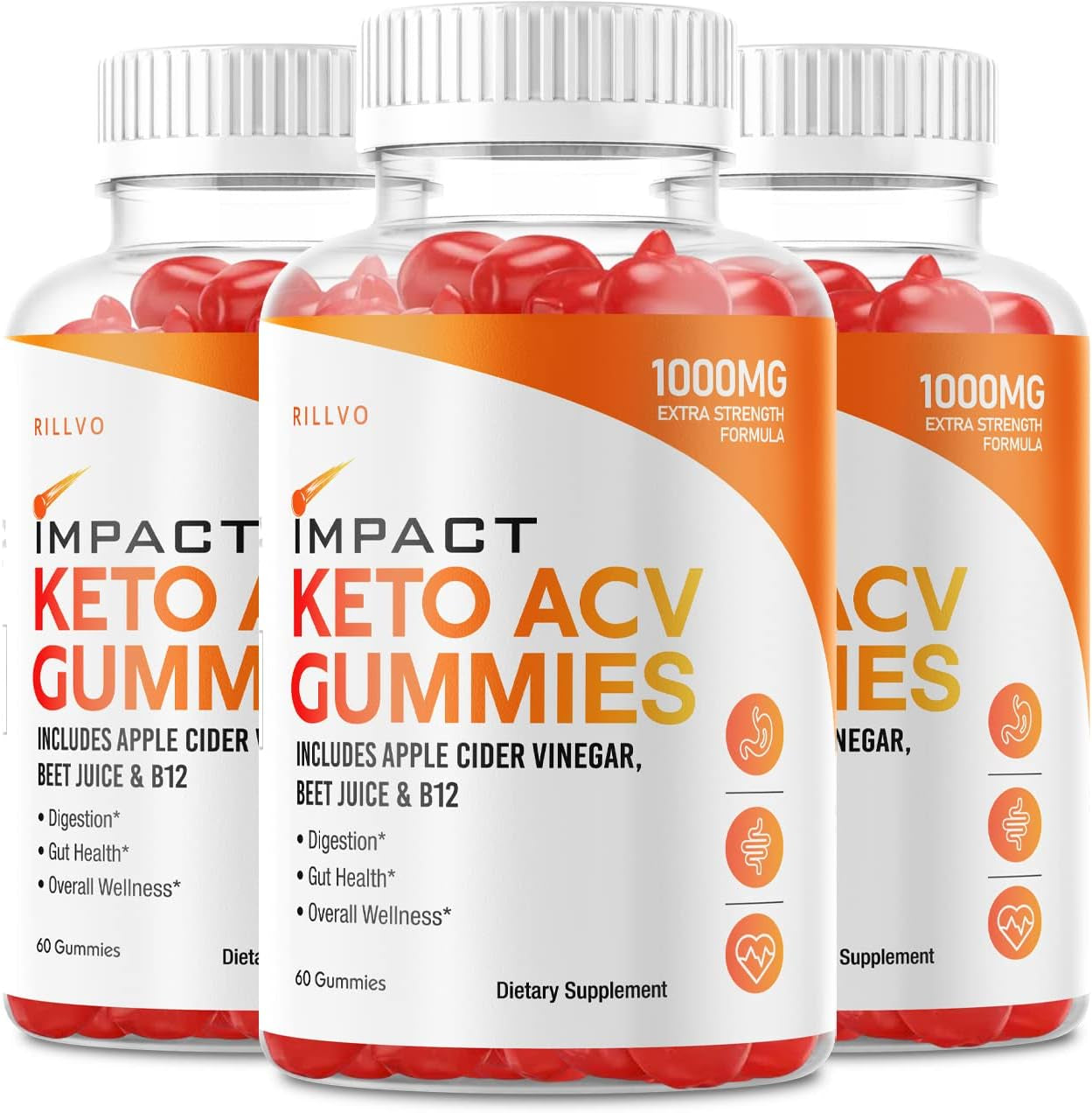 (3 Pack) Impact Keto Gummies Advanced Formula Impact Keto ACV Gummies Apple Cider Vinegar (180 Gummies)