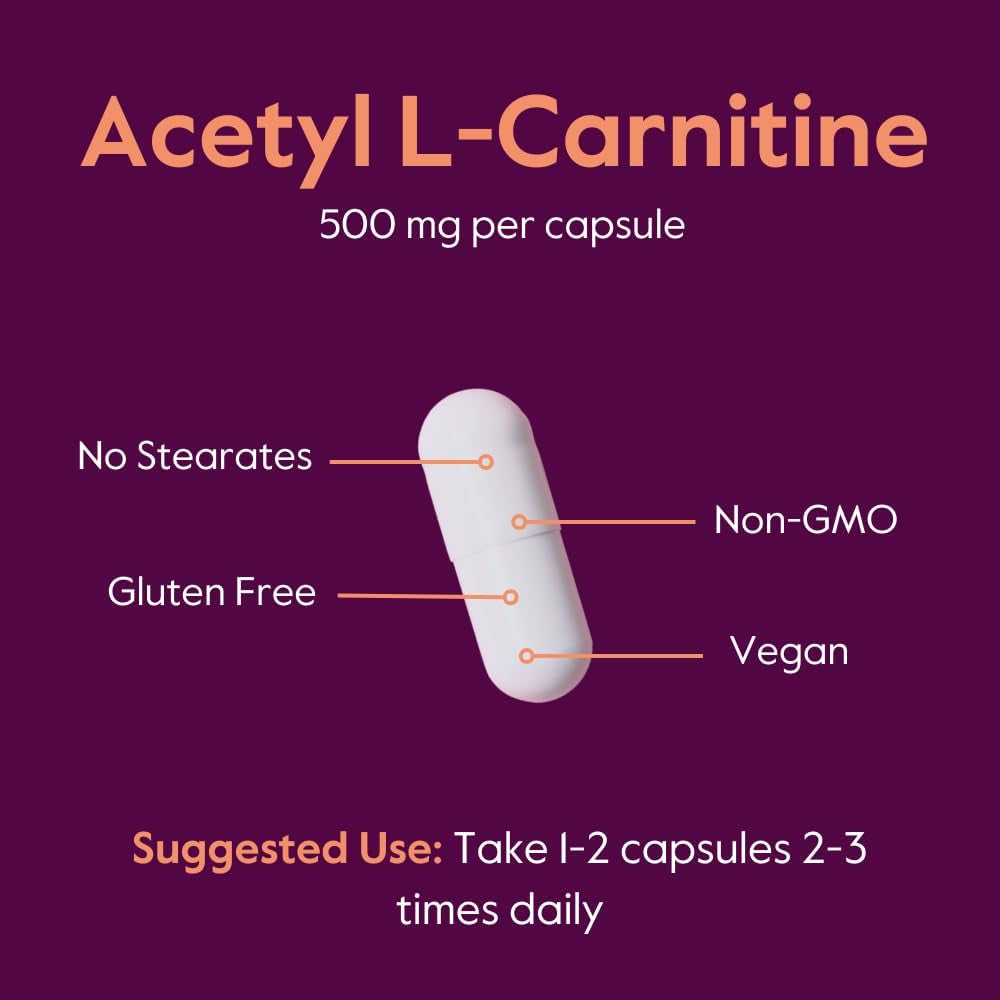 BESTVITE Acetyl L-Carnitine 500Mg (240 Vegetarian Capsules) - No Stearates - Vegan - Non GMO - Gluten Free