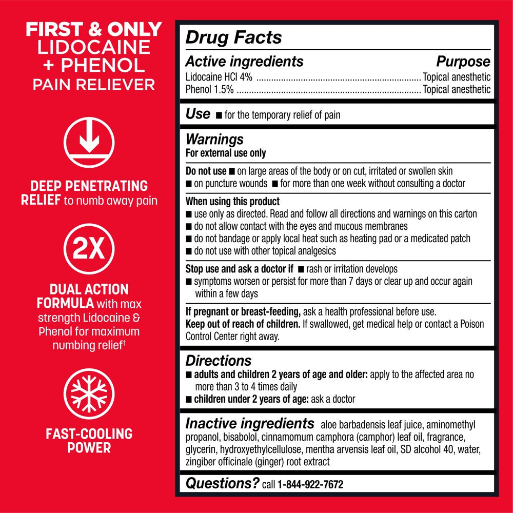 Absorbine Jr. Pro No-Mess Lidocaine Roll-On, Maximum Strength Numbing Pain Relief with Phenol for Fast-Acting Relief of Nerve Pain, Muscle Aches, and Joint Discomfort, 2.5 Oz.