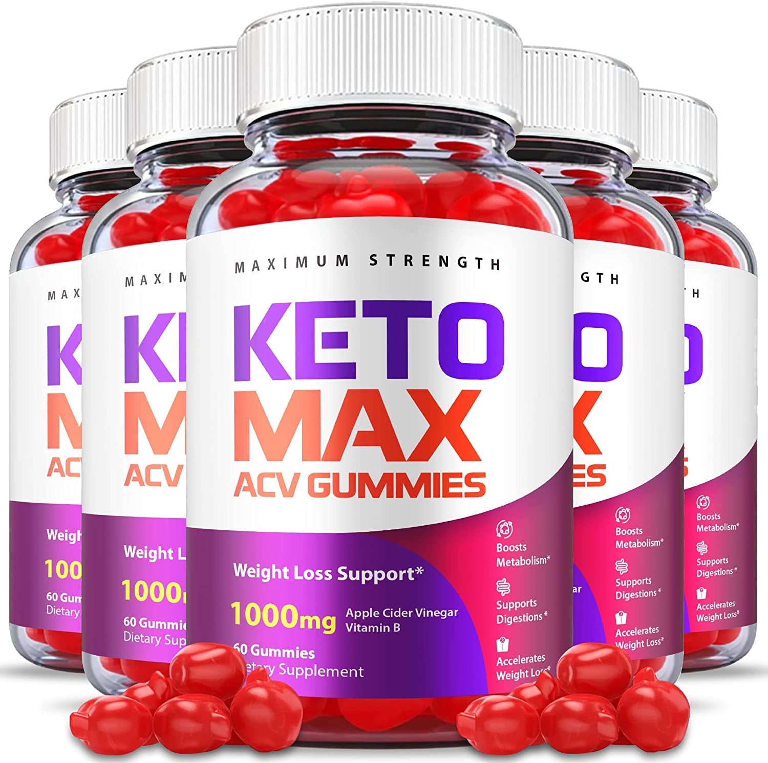 (5 Pack) Keto Max ACV Gummies - Official Formula, Vegan - Keto Max Gummies ACV with Apple Cider Vinegar 1000 Mg Gummy, Vitamin B12, Beet Root Juice, Pomegranate Juice, Ketomax Gummies (300 Gummies)