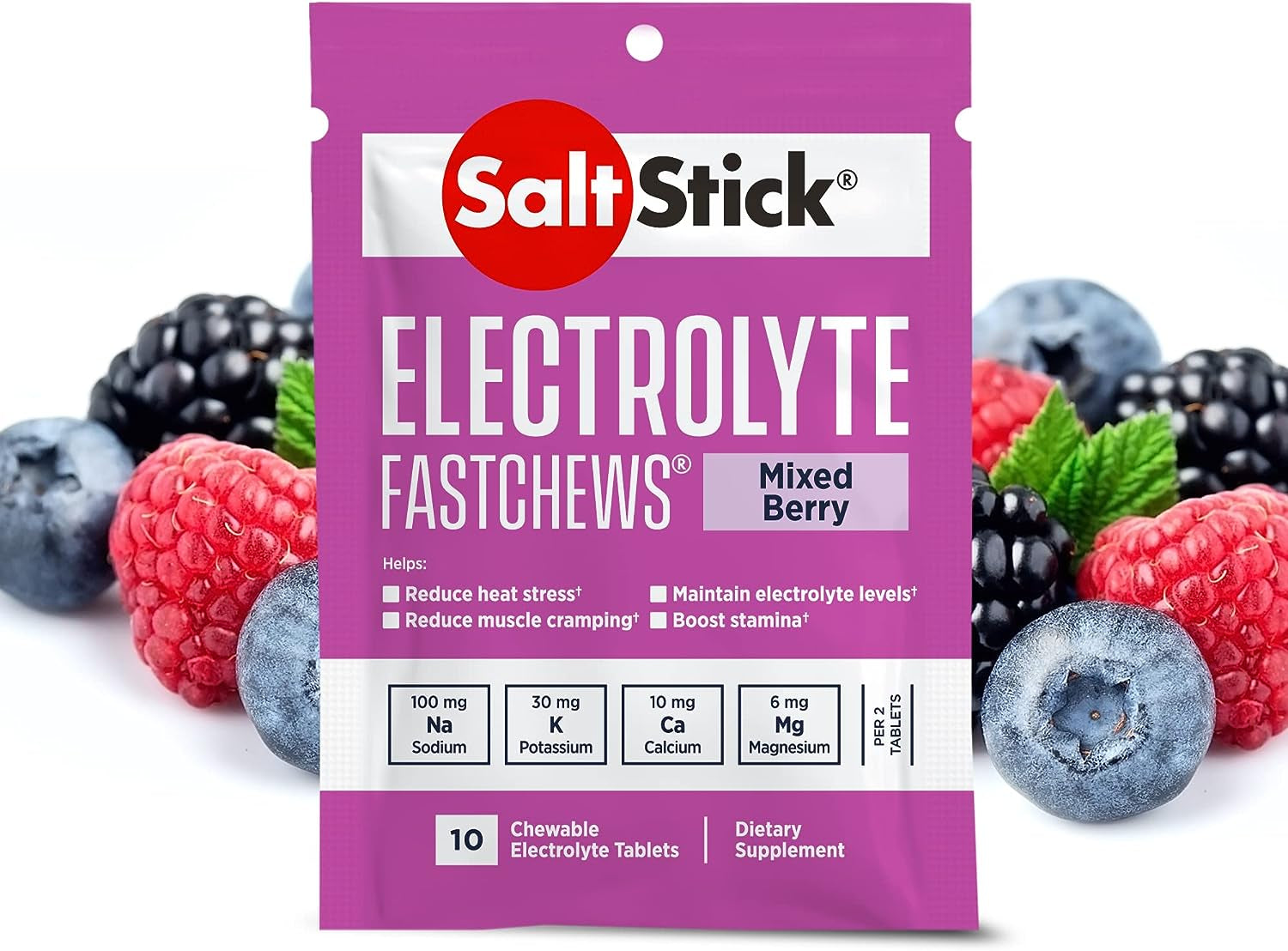 Saltstick Electrolyte Fastchews Chewable Tablets | 120 Count - Mixed Berry | Salt Tablets for Runners, Sports Nutrition, Hydration Tablets, Electrolyte Chews | 12 Packets of 10 Tablets Each