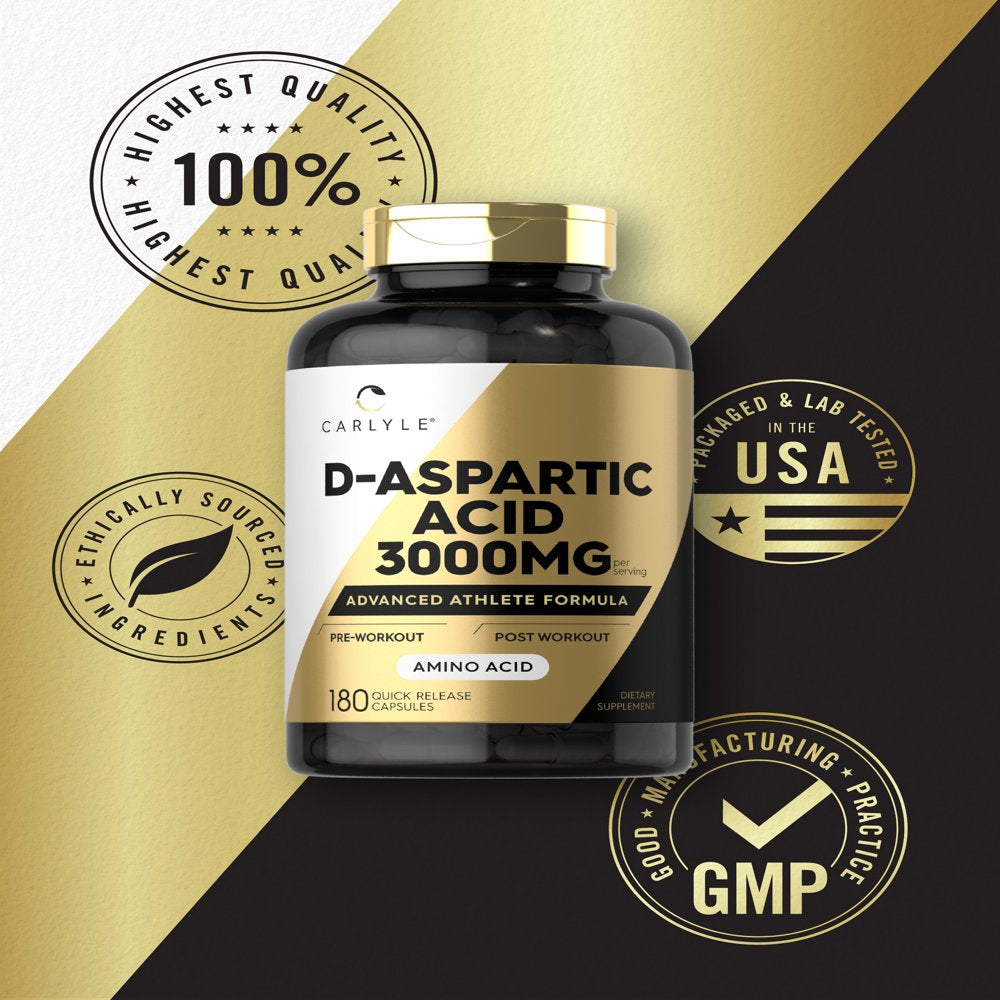 D Aspartic Acid 3000Mg | 180 Capsules | Advanced Athlete Formula | by Carlyle