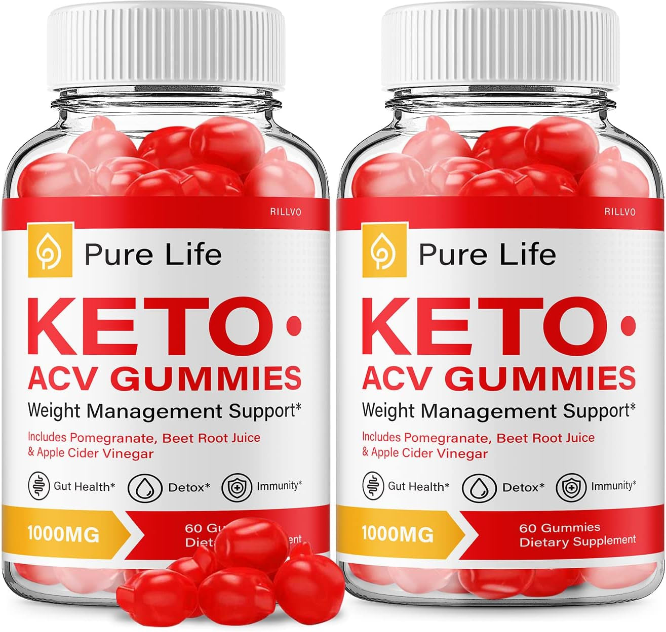 (2 Pack) Pure Life Keto ACV Gummies - Advanced Formula Pure Life Keto Apple Cider Vinegar Gummies 1000Mg (120 Gummies)