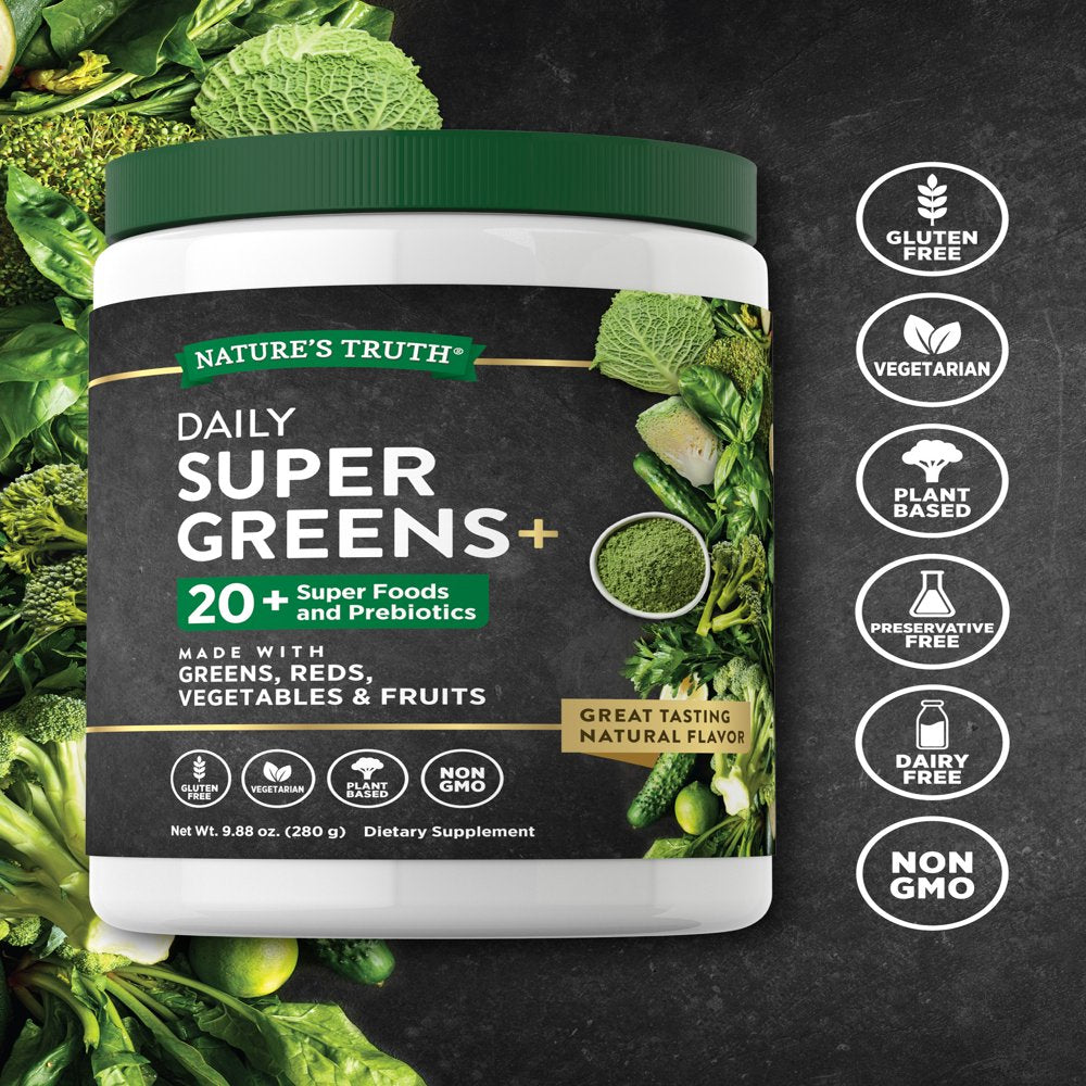 Greens Powder 9.88 Oz | 20 + Raw Superfoods, Prebiotics and Antioxidants | Vegetarian, Non-Gmo, Gluten Free Supplement | by Nature'S Truth