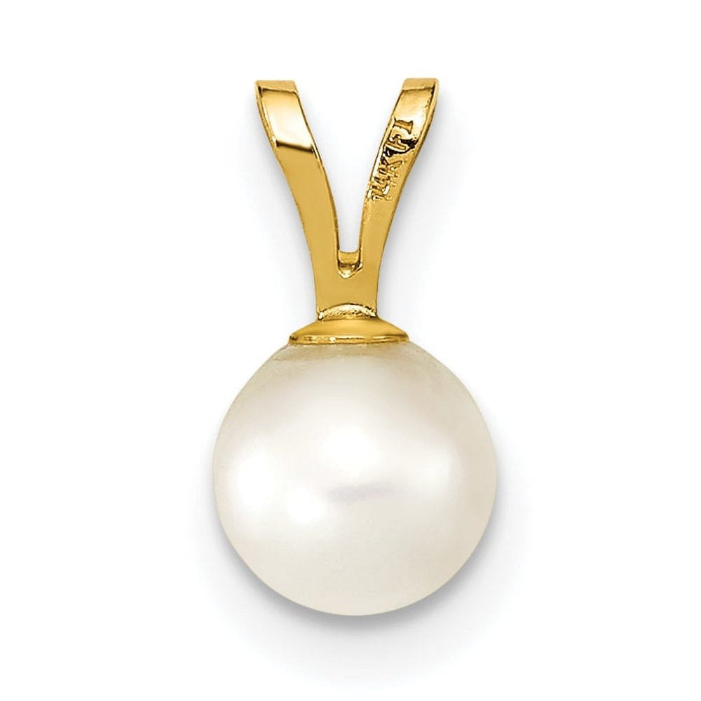 14K Gold 5-6Mm round White Saltwater Akoya Cultured Pearl Pendant XF486