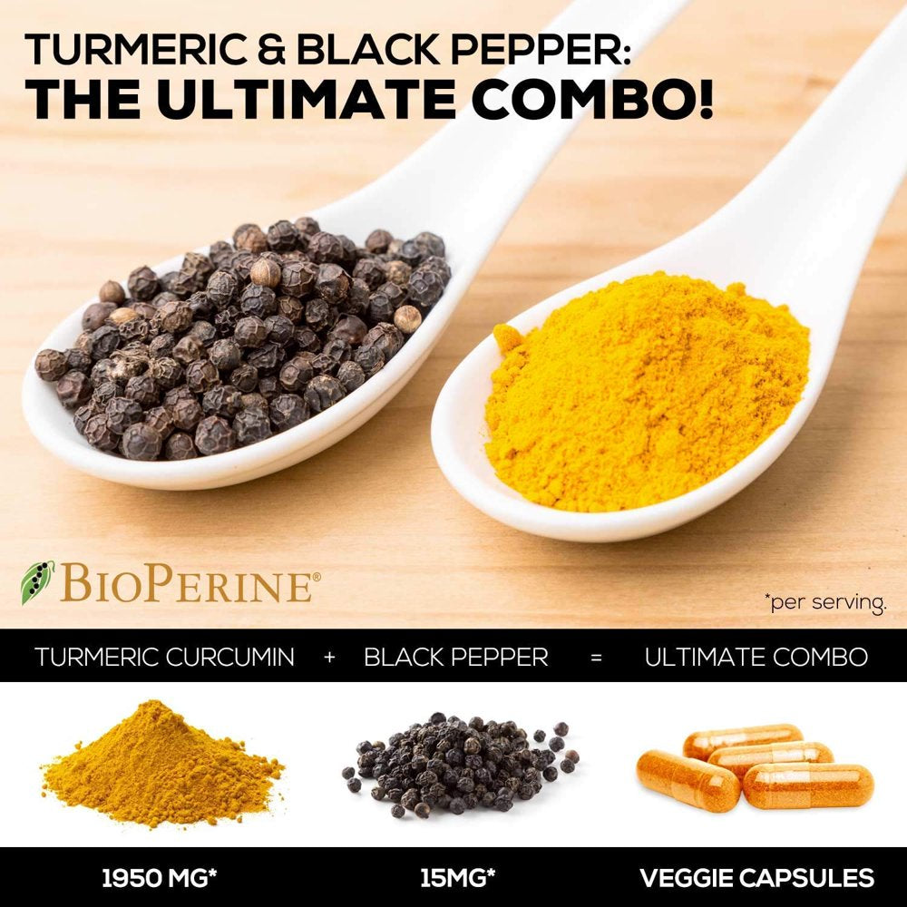 Turmeric Curcumin with Bioperine 1950Mg, 95% Standardized Curcuminoids - Black Pepper for Max Absorption, Herbal Joint Support, Nature'S Tumeric Extract Supplement Non-Gmo - 180 Capsules