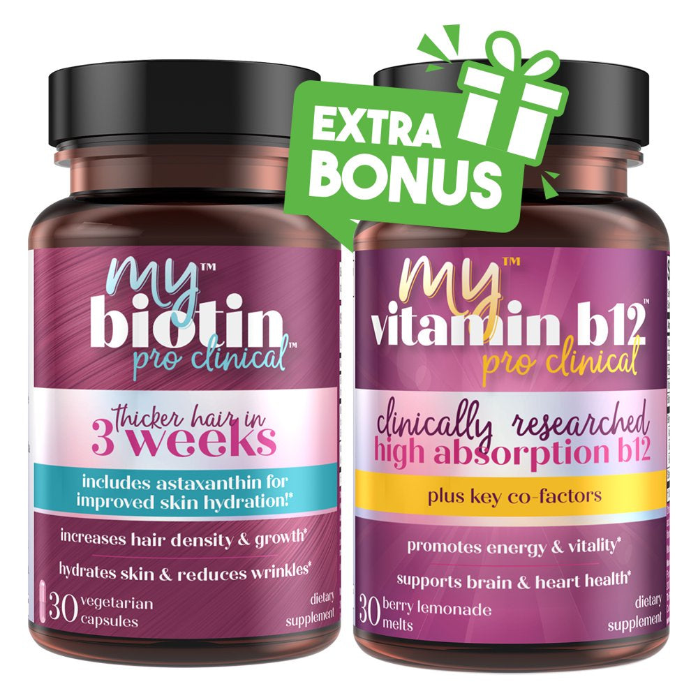 Mybiotin Proclinical + FREE B12 Energy Melt ($19.95 VALUE) - WALMART EXCLUSIVE KIT - Purity Products - Mybiotin Proclinical (Biotin, MB40X, Astaxanthin) - Myvitamin B12 (Methylcobalamin B12 +More)