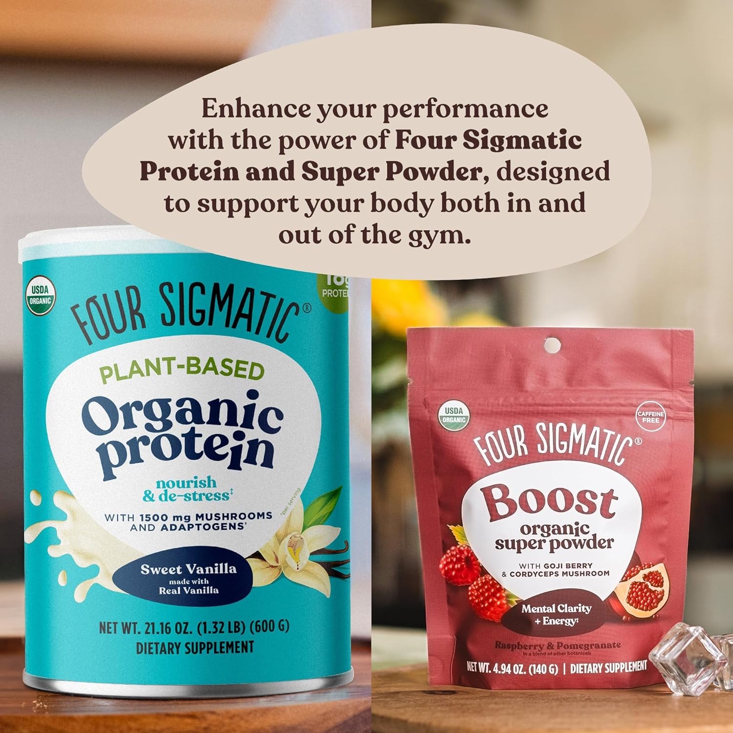 Four Sigmatic Plant Based Vanilla Protein + Perform Super Powder Workout Bundle Clean Vegan Protein for Brain Function and Immune Support | Superfood Powder with Adaptogens & Antioxidants