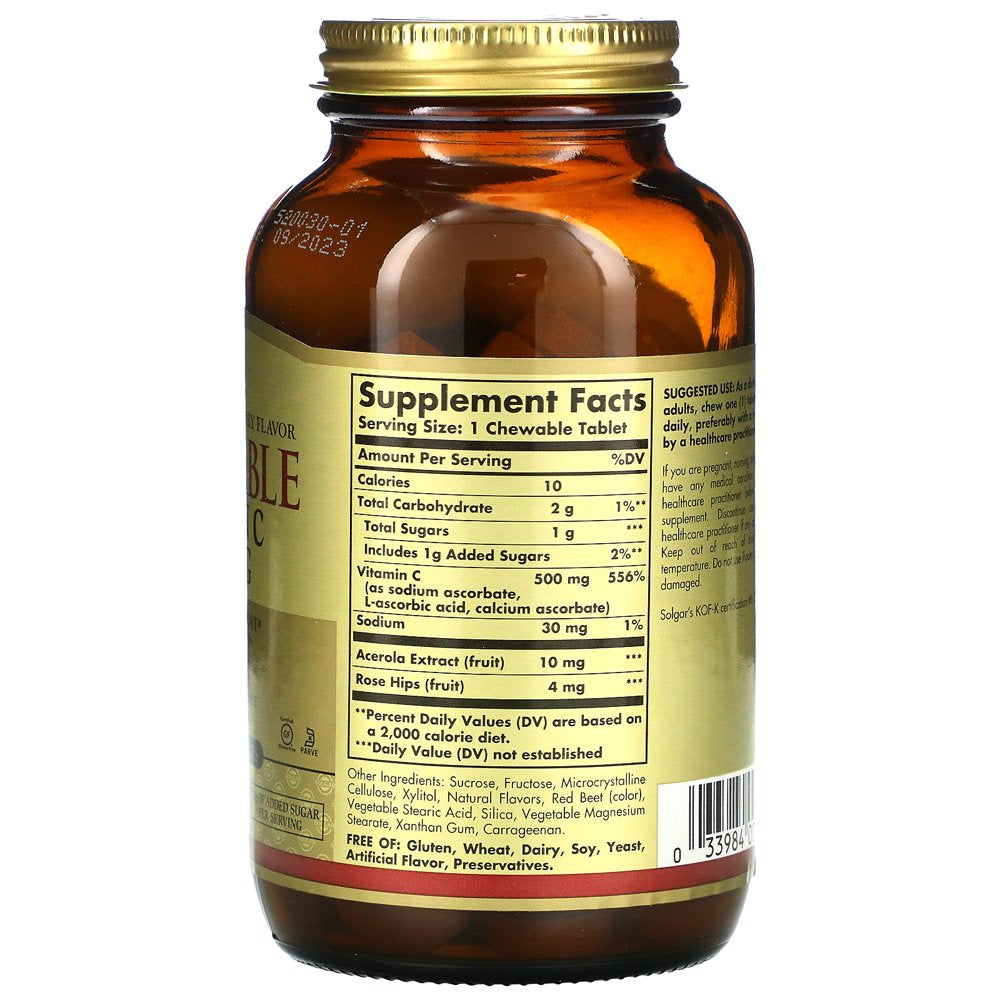 Solgar Chewable Vitamin C, Natural Cran-Raspberry, 500 Mg, 90 Chewable Tablets