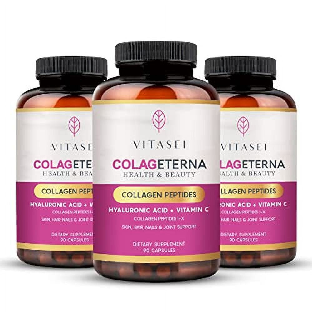 Vitasei Colageterna Collagen Peptides Capsules, Keto Pills Brain Booster Supplement W/Hyaluronic Acid, Vitamin C, Hydrolyzed Collagen Proteins for Healthy Skin, Gut Health & Joints, 90 Capsule (3Pack)