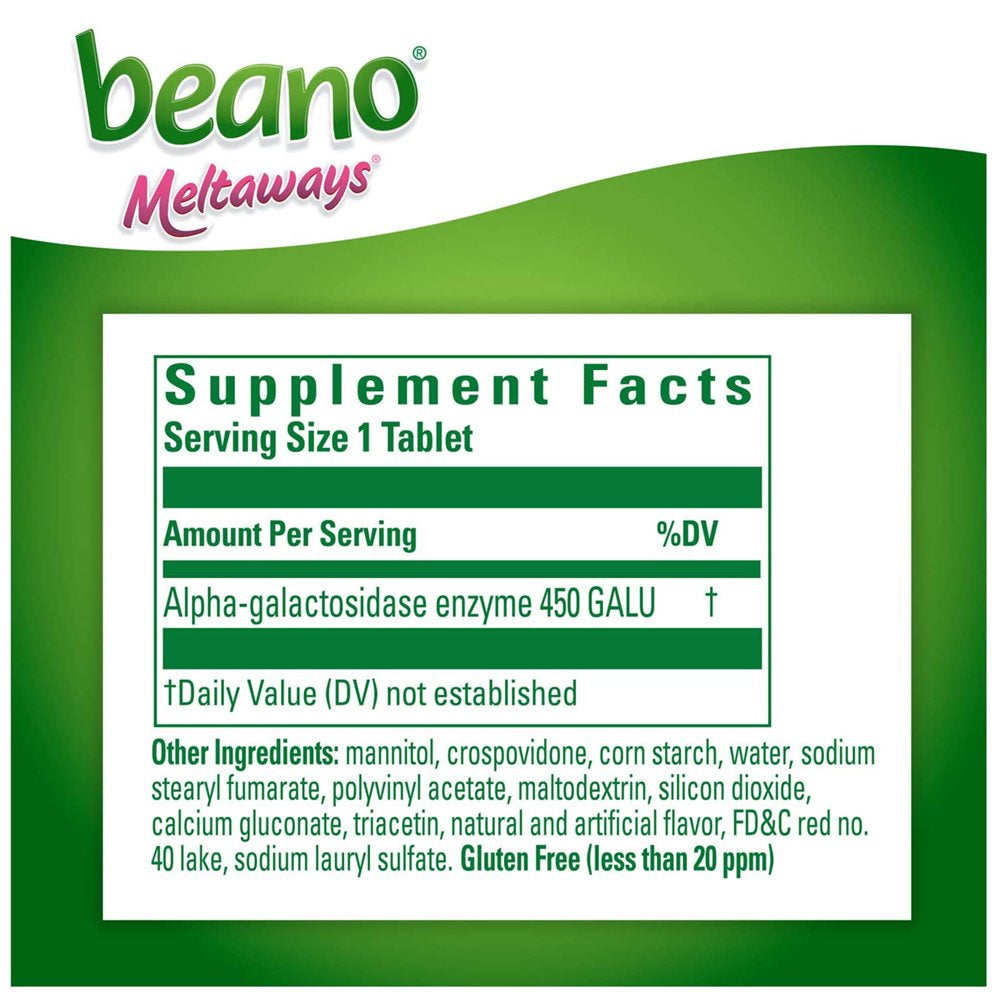 Beano Meltaways, Gas Prevention & Digestive Enzyme Supplement, Strawberry Flavor, 15 Count