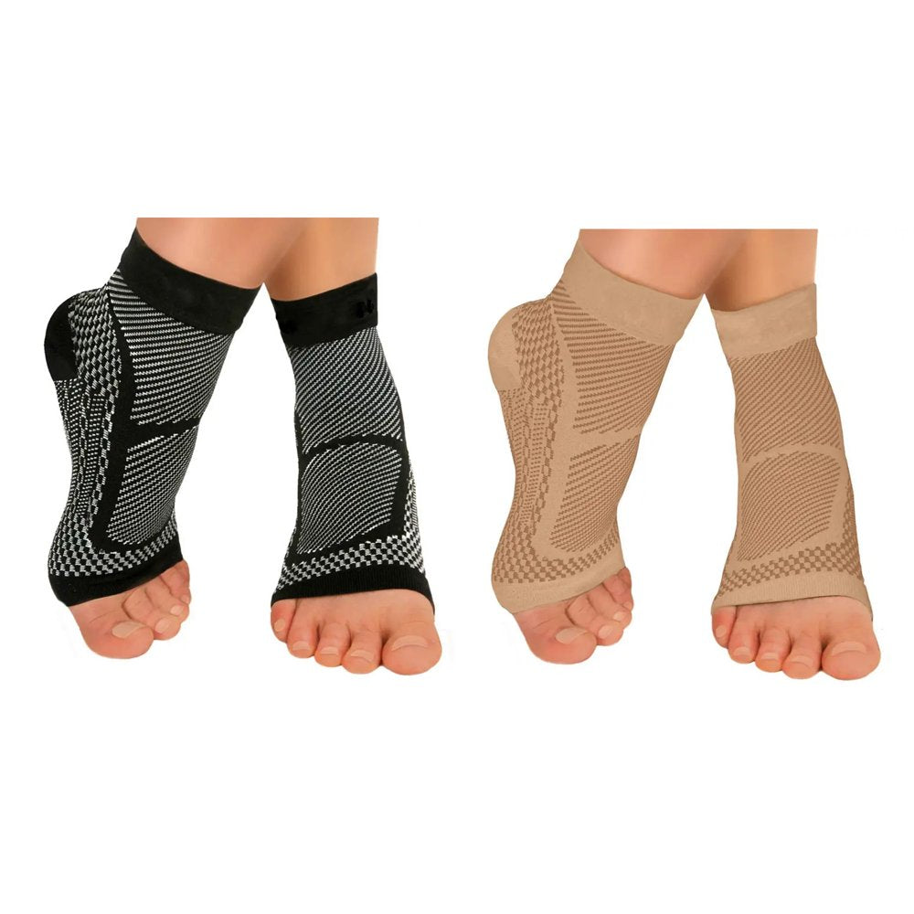 4 Pairs Ankle Brace Neuropathy Compression Socks Sleeve Support Socks for Swelling Plantar Fasciitis Sprain(Nude-S/M)