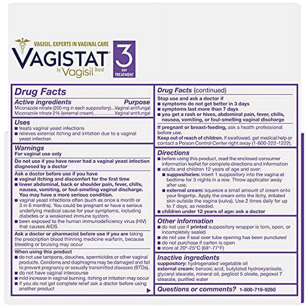 Vagistat 3 Day Yeast Infection Treatment for Women, Helps Relieve External Itching and Irritation - Contains 2% External Miconazole Nitrate Cream & 3 Disposable Suppositories & Applicators, by Vagisil