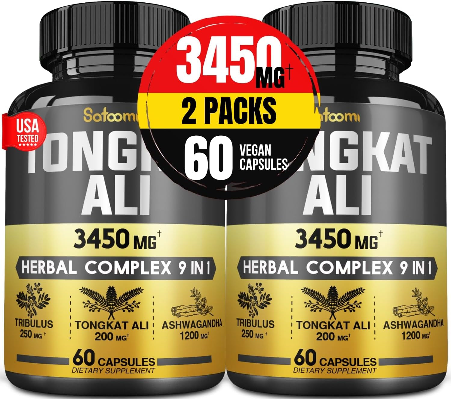 2 Packs_120Capsules - 9 in 1 Tongkat Ali Root Extract 200:1 Equivalent to 3450Mg. Support Strength, Energy and Healthy Immune