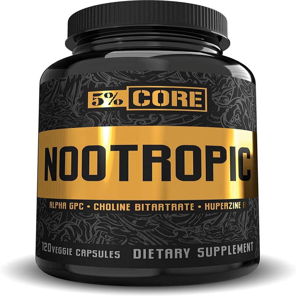 5% Nutrition Core Nootropic | Fundamental Focus & Cognitive Performance | Alpha GPC, Choline Bitartrate, Huperzine a | Non-Stim | (60 Servings / 120 Vegcaps)