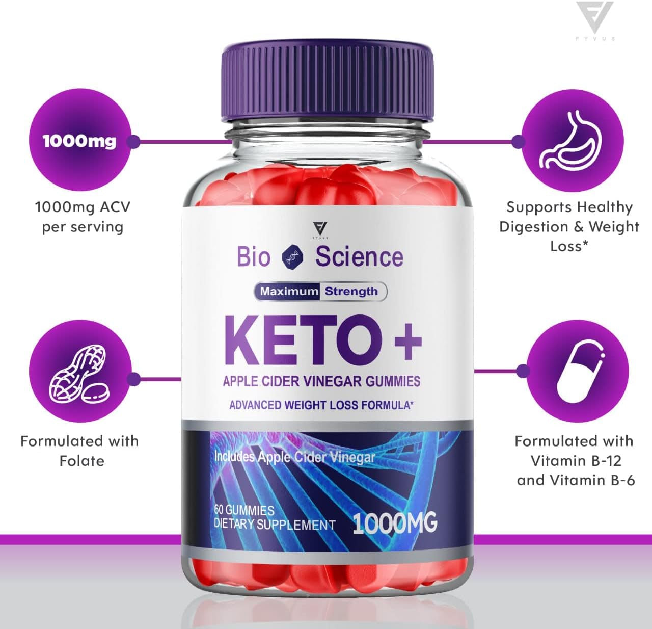 Bioscience Keto ACV Gummies Bioscience Keto Gummies for Weight Loss plus - Bio Science Keto Apple Cider Vinegar Gummies Supplement 1000MG Folate Beet Root Juice (60 Gummies)