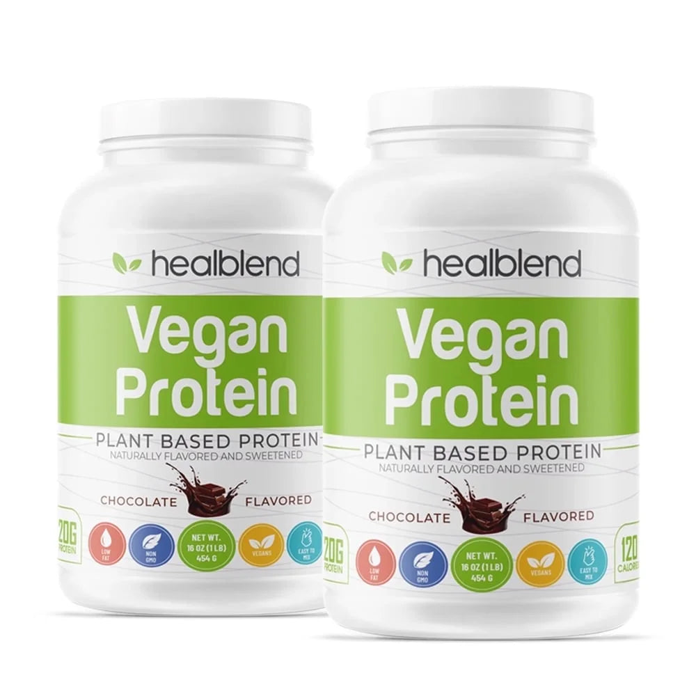 Healblend Organic Vegan Protein Powder - Plant Based Pea Protein Isolate Gluten-Free, Non-Gmo, Erythritol-Free, Soy-Free, Dairy-Free, Chocolate Flavor - 2-Pack - 2Lb