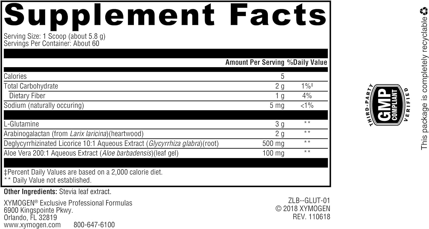 XYMOGEN Glutaloemine Powder - Supports Gut Health - 3000 Mg L Glutamine Powder with DGL Deglycyrrhizinated Licorice, Aloe Vera Extract, Arabinogalactan for GI Health (12.28 Oz)