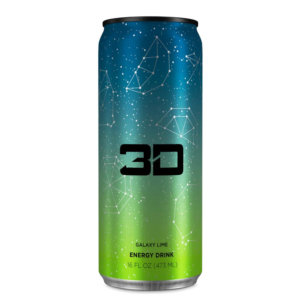 3D Energy Galaxy Lime | Sugar Free Energy Drink | Pre Workout Energy | 200Mg Caffeine with Taurine and L-Carnitine | 16 Fluid Ounce | 12 Pack | Galaxy