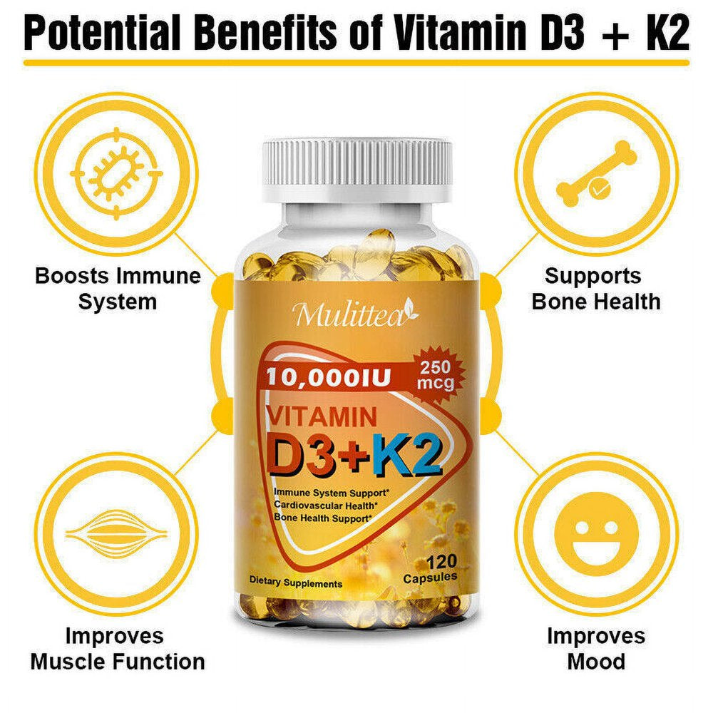 Vitamin K2 D3 Vitamin Supplement 10000IU, Boost Immunity & Heart Health 60 Pills