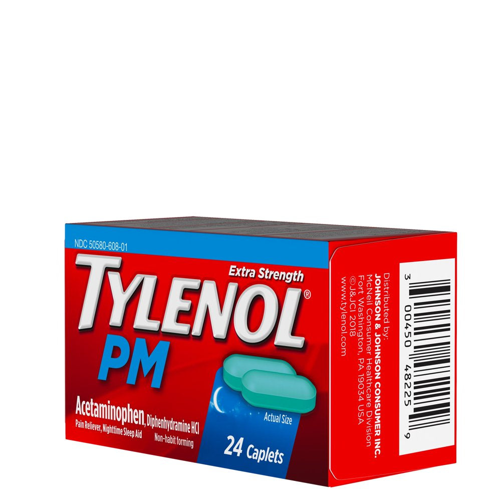 Tylenol PM Extra Strength Pain Reliever & Sleep Aid Caplets, 24Ct