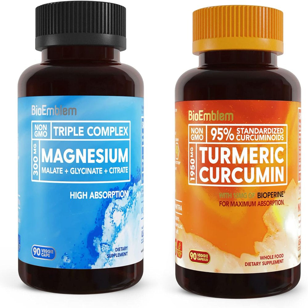 Bioemblem Supplement Triple Magnesium Complex and Turmeric Curcumin, Support for Muscles, Nerves, Joint & Heart Health