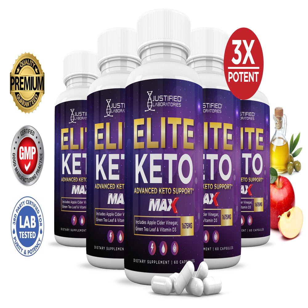 (5 Pack) Elite Keto ACV MAX Pills 1675Mg Dietary Supplement 300 Capsules