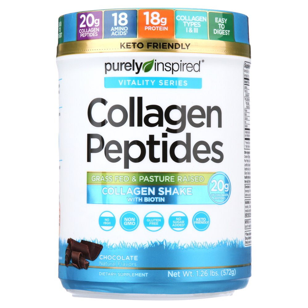 Purely Inspired Collagen Peptides Powder with Biotin, Chocolate, 1.26 Lbs, 23 Servings