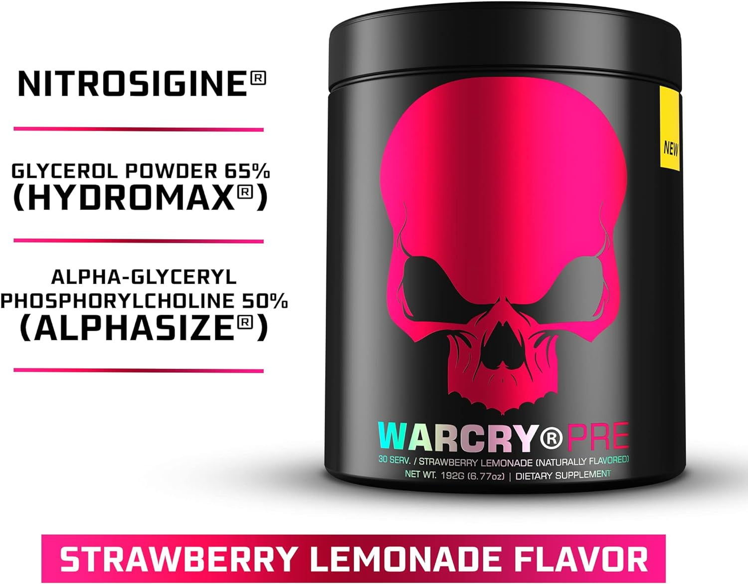 WARCRY Pre-Workout Powder - Ultra Energy, Strength, Clear Focus & Pumps with Nitrosigine, Caffeine, Beta-Alanine - (Strawberry Lemonade Flavor, 30 Servings)