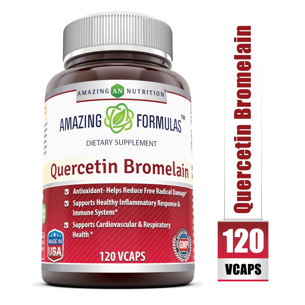 Amazing Nutrition- Quercetin 800 Mg with Bromelain 165 Mg, 120 Vcaps: a Potent Team Providing Amazing Health Benefits. Anti-Oxidant and Anti-Inflammatory Properties. Supports Heart Health