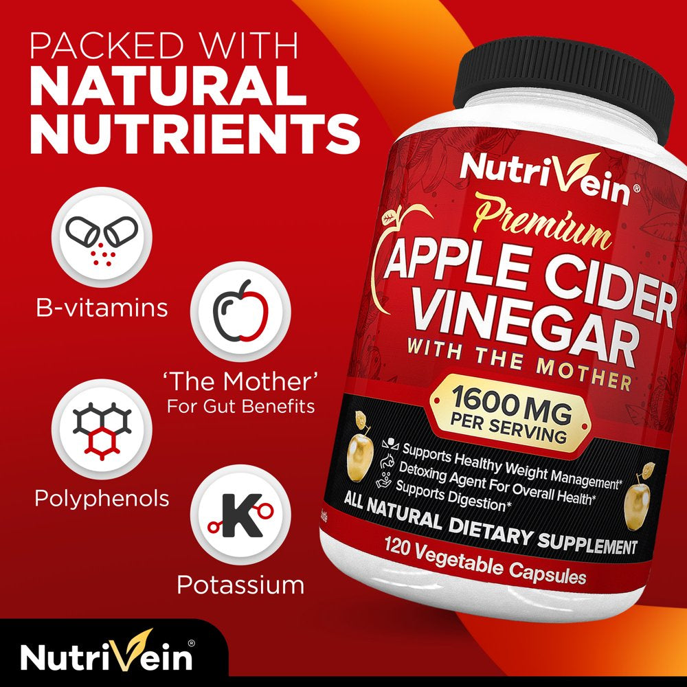 Nutrivein Apple Cider Vinegar Capsules 1600Mg Weight Loss Supplement 120 Vegetable Capsules