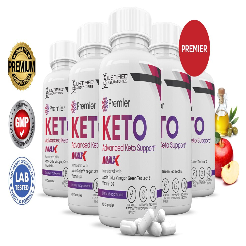 (5 Pack) Premier Keto ACV MAX Pills 1675Mg Alternative to Gummies Dietary Supplement 300 Capsules