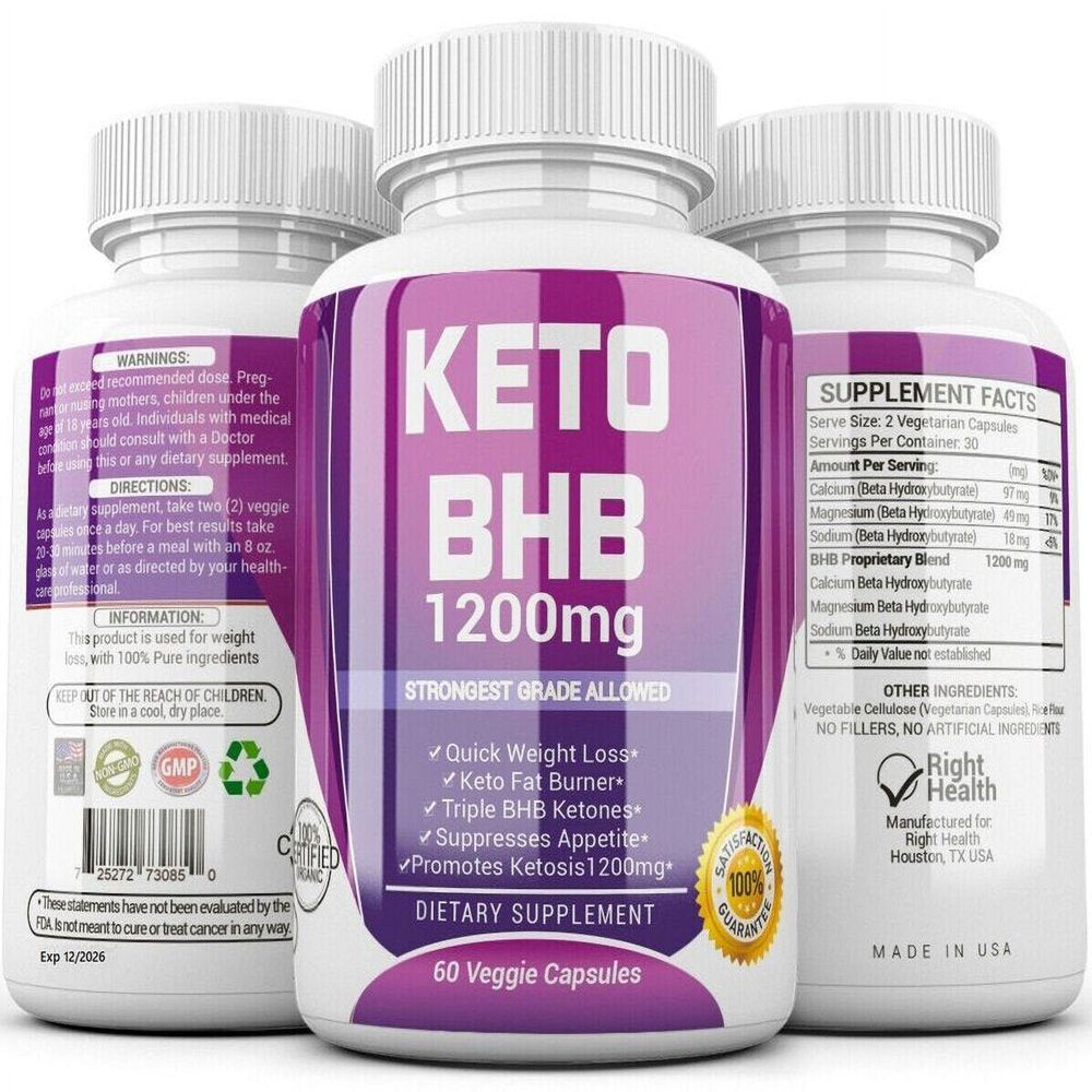 KETO BHB 1200Mg PURE Ketone FAT BURNER Weight Loss Diet Pills - 60 Capsules (Pack of 3)