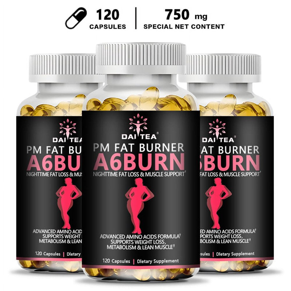 A6Burn,Nighttime Fat Burner, Appetite Suppressant, Lean Muscle Support, Metabolism Booster Diet Supplement-120Capsules