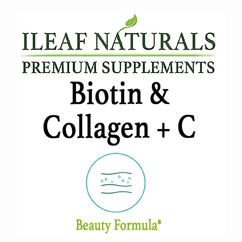 Ileaf NATURALS Biotin & Collagen + Vitamin C 755 MG - 60 Veggie Capsules