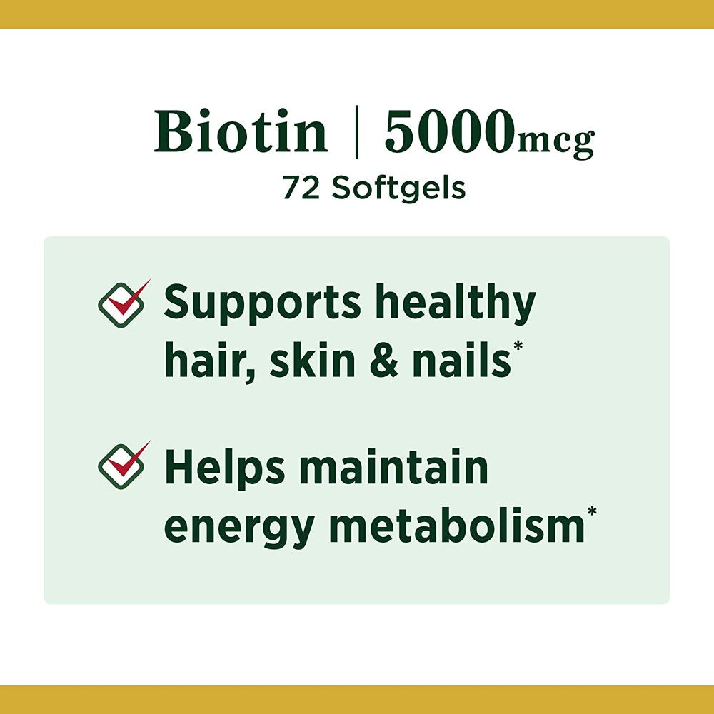 Nature'S Bounty Biotin Softgels, 5000 Mcg, 72 Ct