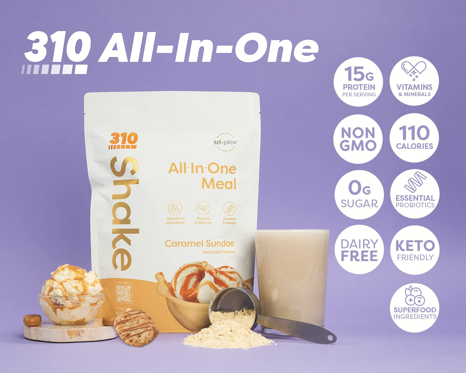 310 Nutrition – All-In-One Meal Replacement Shake Starter Kit - Fiber Rich Vegan Superfood Blend - Natural Sweeteners - Low Carb Shake, Keto & Paleo Friendly - Gluten Free - 26 Essential Vitamins & Minerals – 3 Flavors with Shaker Cup