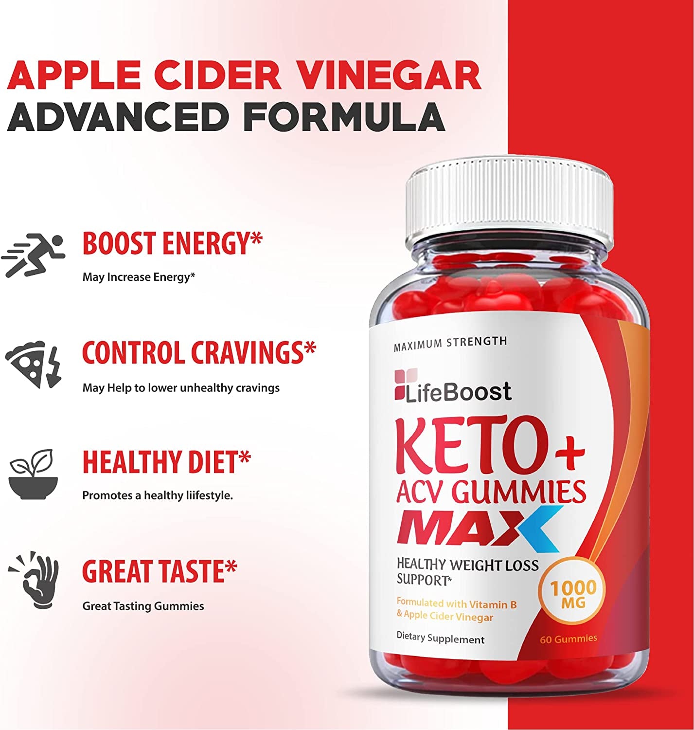 (2 Pack) Life Boost Keto Gummies, Max Strength, Lifeboost Keto ACV Gummies, Vegan Life Boost ACV Gummies Apple Cider Vinegar 1000Mg Formula, Weight Apple Loss Cider, Pomegranate, B12 (120 Gummies)