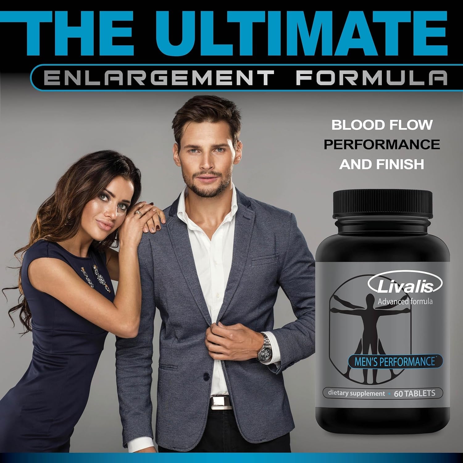 Livalis Perform- Enlargement Pills for Men- Increase Male Size 3+ in 90 Days- Mens Booster to Stop Male Performance Failure- Male Enrichment and Vitality Supplement- 60 Tablets