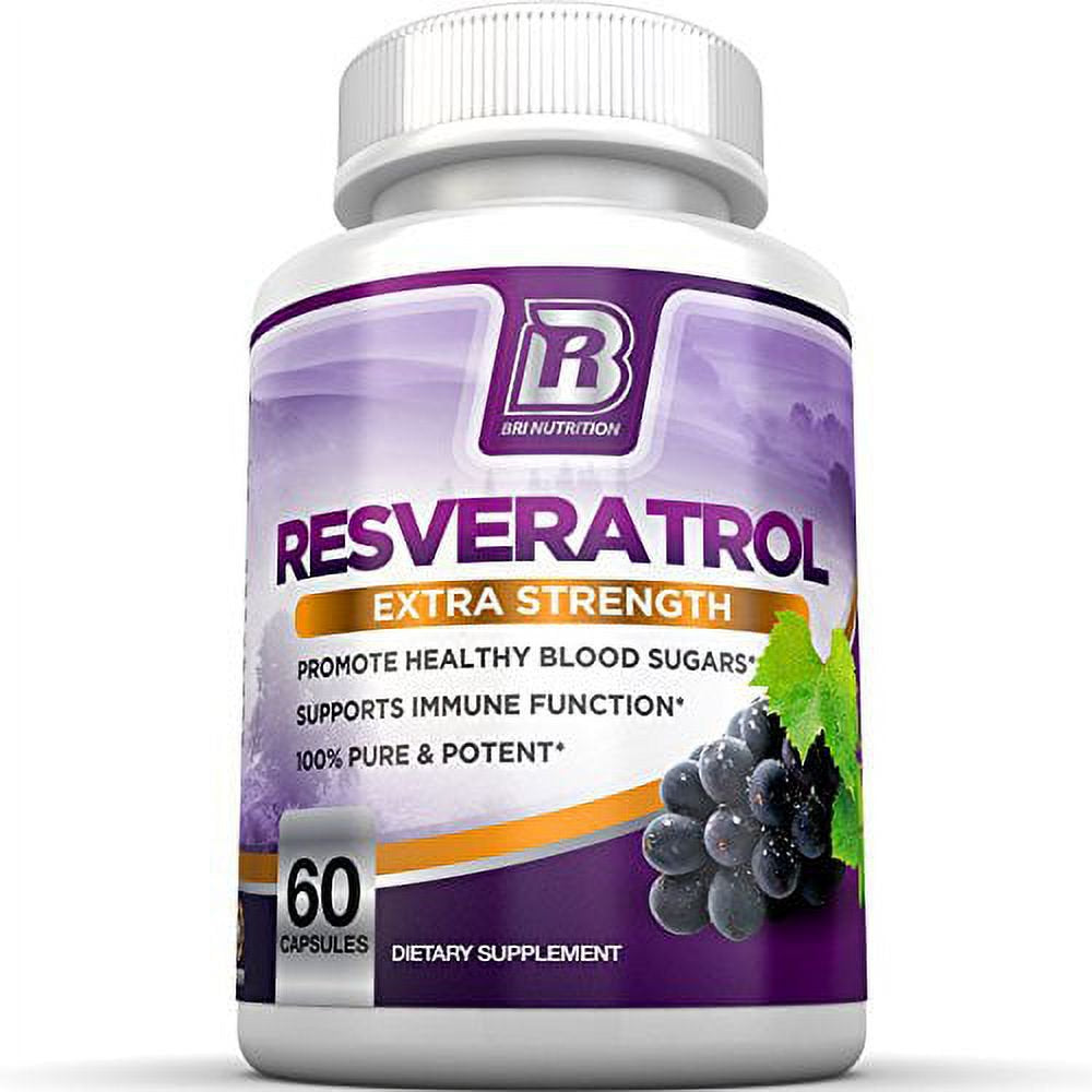 BRI Resveratrol - 1200Mg Potent Trans-Resveratrol Natural Antioxidant Supplement with Green Tea and Quercetin Promotes Anti-Aging, Heart Health, Brain Function and Immune System