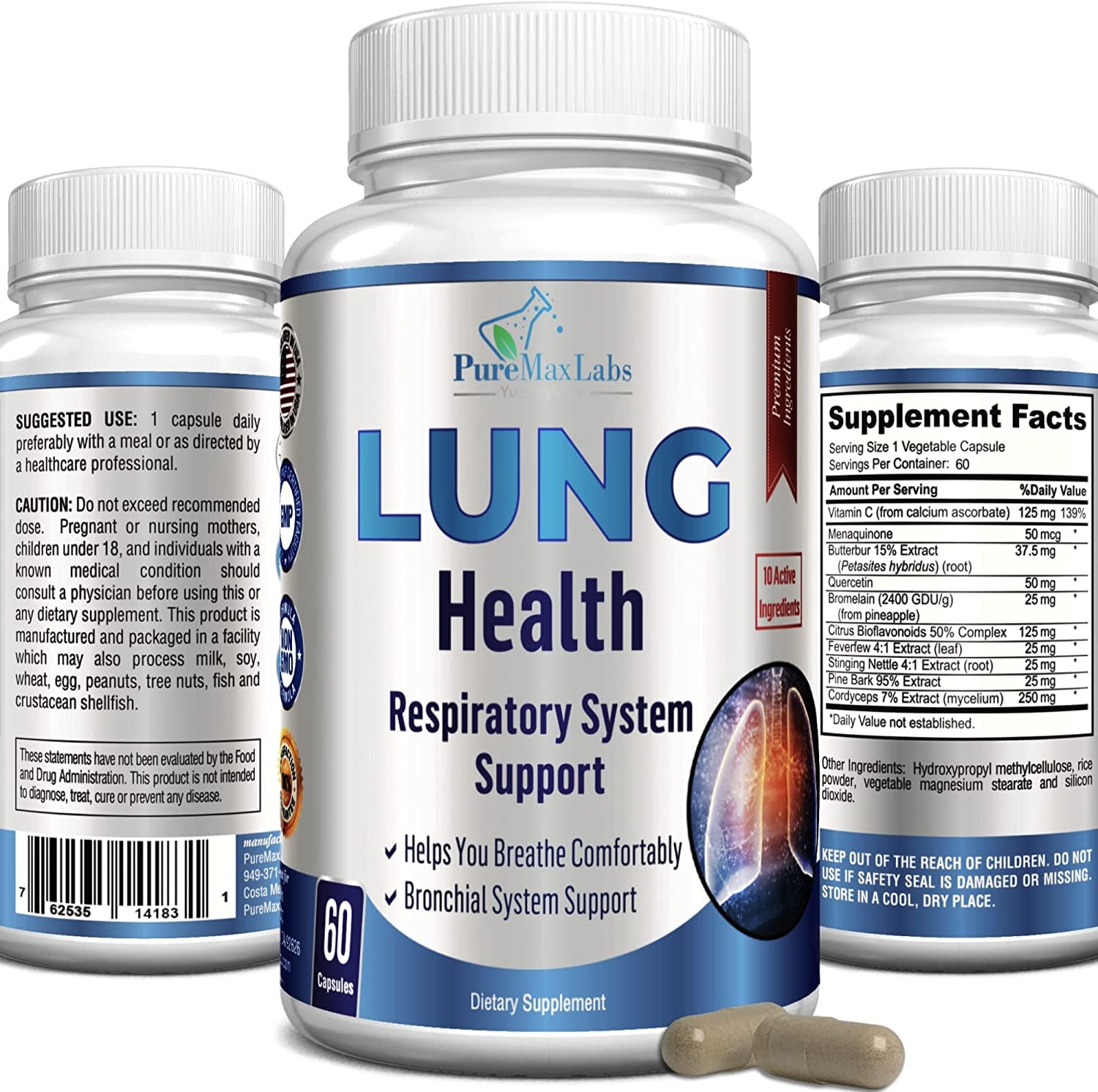 YUMMYVITE Lung Support Supplement, Lung Cleanse & Lung Detox Formula, Lung Health Support for Clear Lungs, Comfortable Breathing, Bronchial Health, 60 Capsules