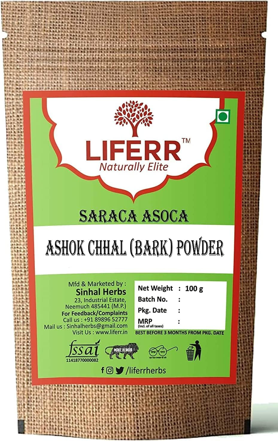 PUB LIFERR Ashok Chhal (Bark) Powder - Saraca Asoca Powder (200G)