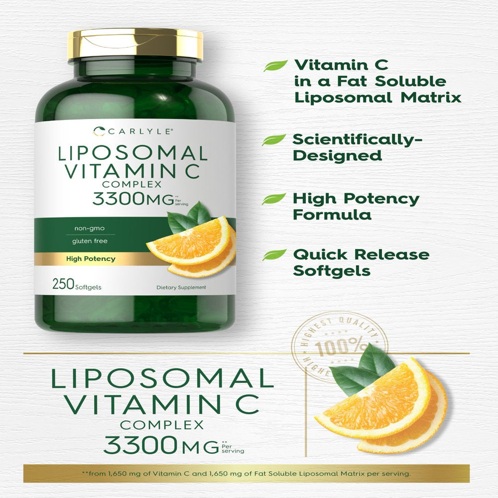 Liposomal Vitamin C 3300Mg | 250 Softgels | High Potency | by Carlyle