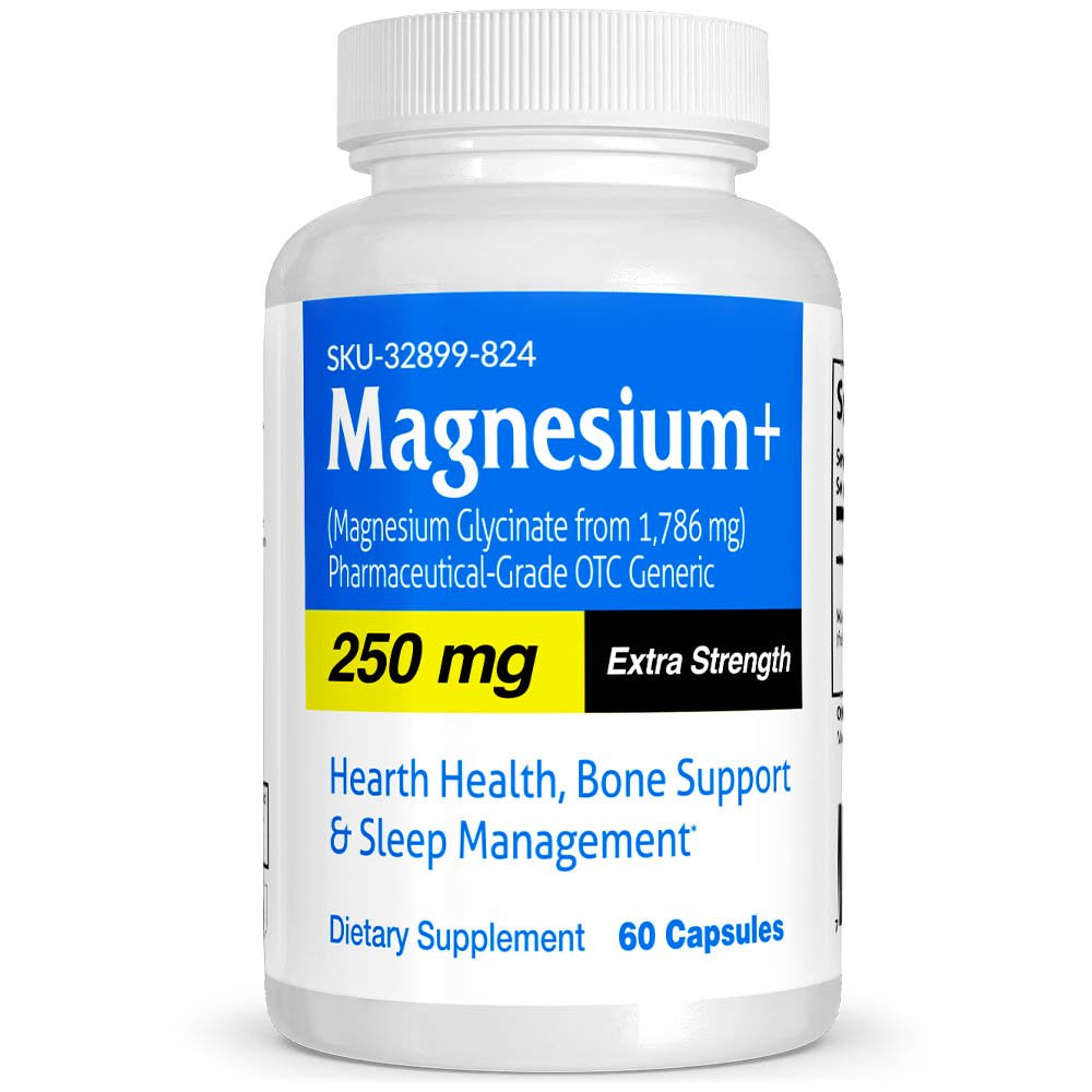 Magnesium+ Pharmaceutical Grade OTC for Heart Health, Bone Support & Sleep Management, 250 Mg, Vitasource